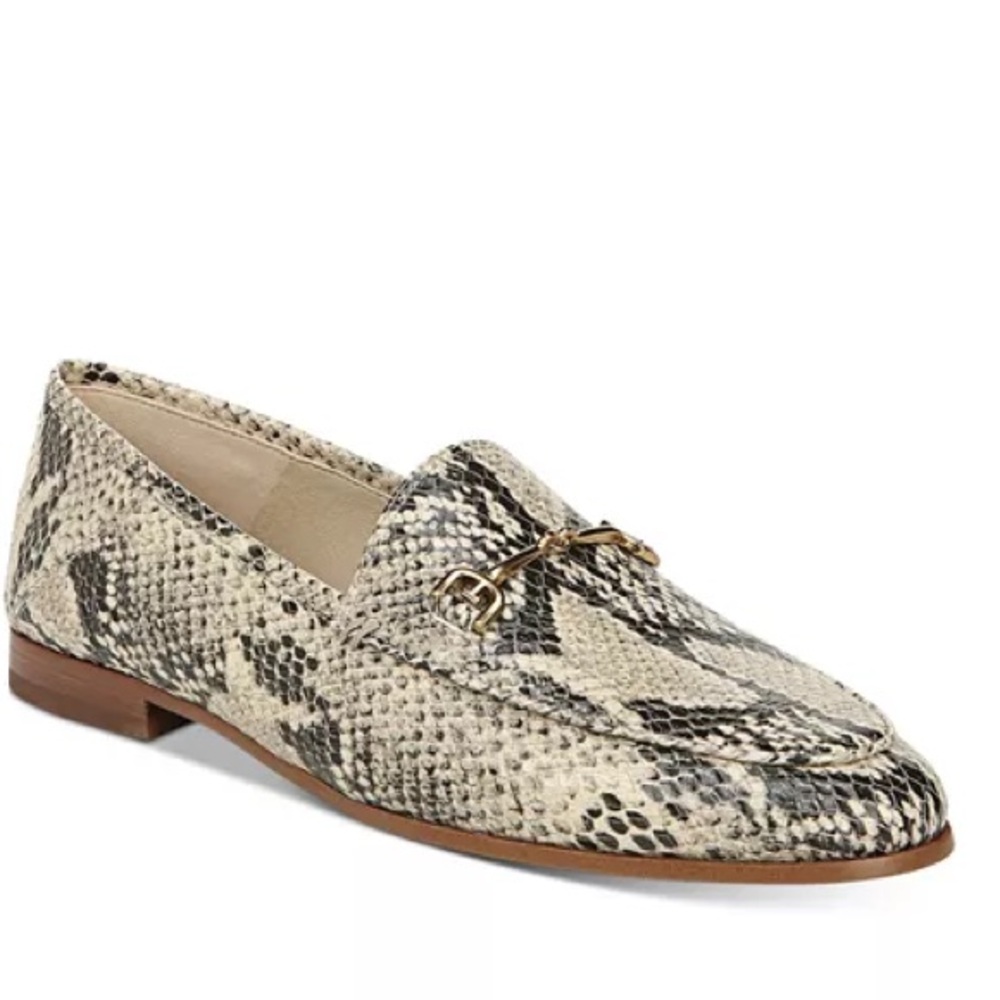 Sam Edelman Loraine Tan Black Embossed Leather Gold Snake Print Loafers Size 9.5